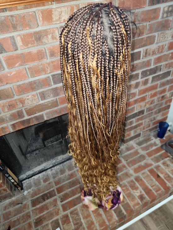 Other - Hand-Braided Long Ombre Box Braids with Honey Blonde Highlights - Full Lace cap